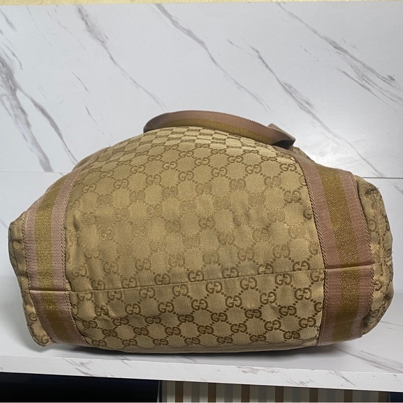 GUCCI GG Canvas Sherry Line Tote Bag Beige, Pink, & Gold - Picture 5 of 9